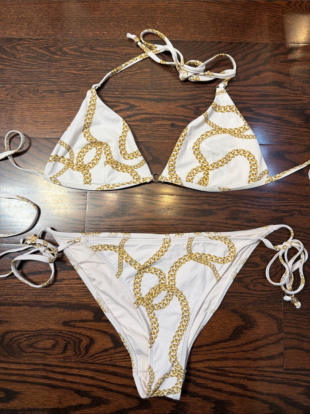 White Bikini with Gold Chain Print Size M